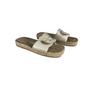 Gucci Interlocking G White Leather Cut Out Slide Sandals Size 7.5